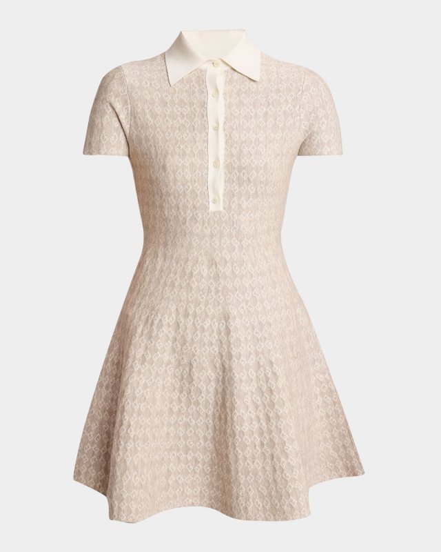 4G Logo Jacquard Fit-Flare Polo Wool Mini Dress